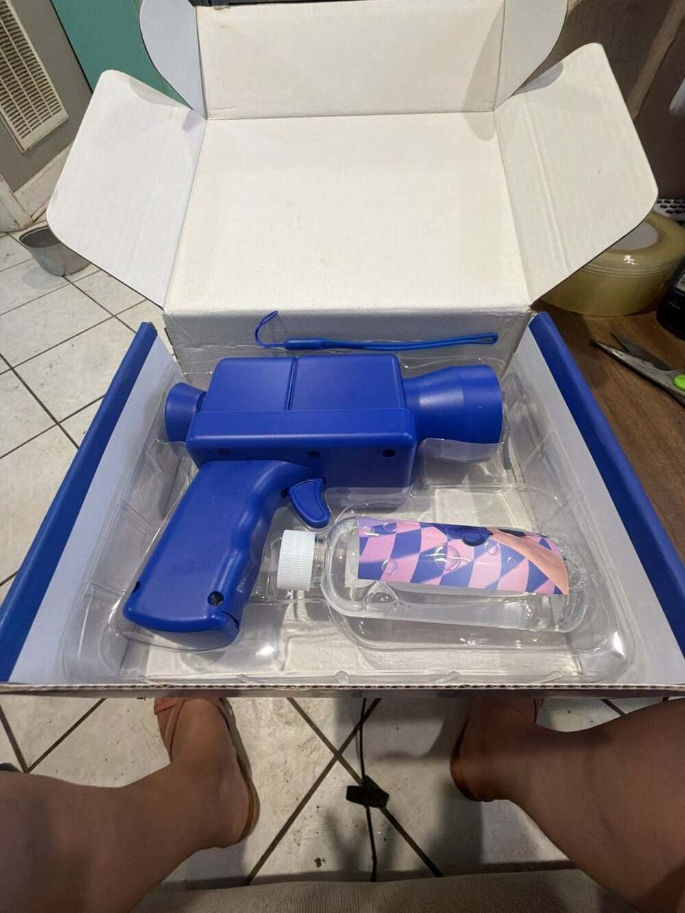 Blue Bubble Gun Toy with Solution